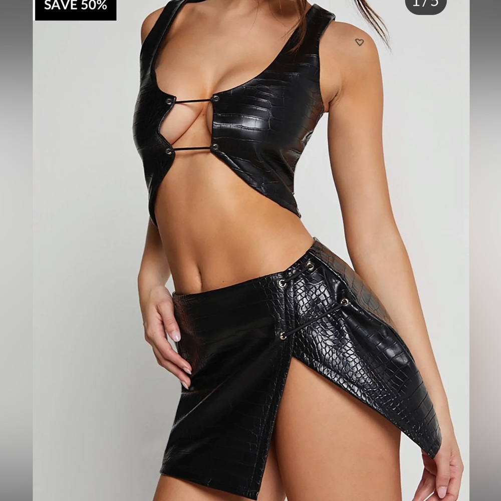 Brand new never worn tiger mist leather skirt set (top and bottom)